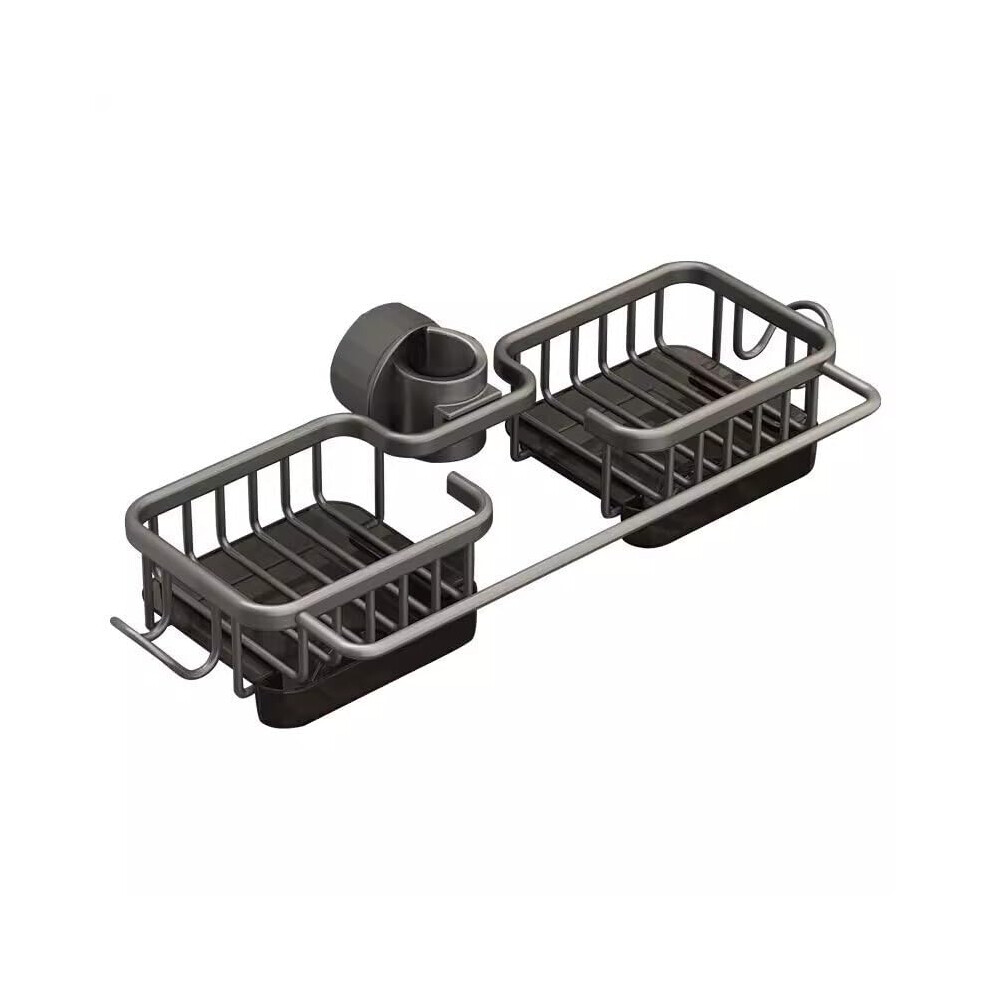 Kitchen Sink Organizer Adjustable Over Faucet Sponge And Brush Holder With Quick Drainage Silver 9187378769843