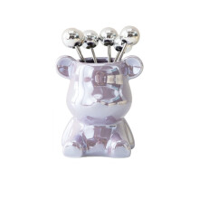 6PCS Stainless Steel Appetizer Forks Set with Cute Bear Design, Mini Cocktail Fruit Forks for Party, Purple