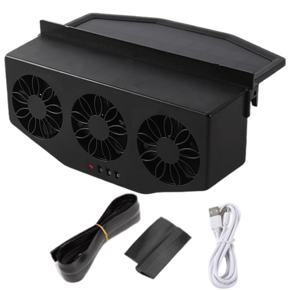Solar Car Fan With Double Air Circulation, Usb Rechargeable Ventilation System For Sedan And Truck 9094768734605