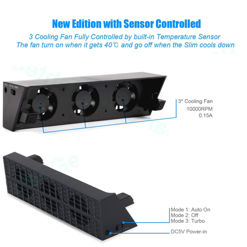 PS4 Slim Compatible Cooler, Turbo Fan with Automatic Temperature Sensor 1