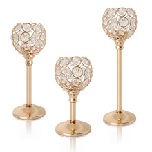 Large Gold Crystal Candle Holders with Sparkling Design for Wedding, Home Party and Christmas