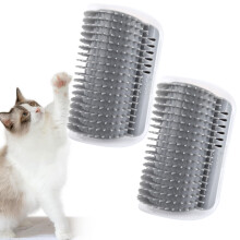 Cat Self Groomer 2 Pack Wall Corner Scratcher With Catnip Soft Brushes For Long And Short Fur Indoor Cats Grey