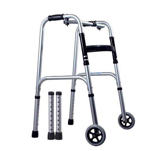 Folding Lightweight Walker for Elderly with Adjustable Height, NonSlip Wheels, Durable Aluminum