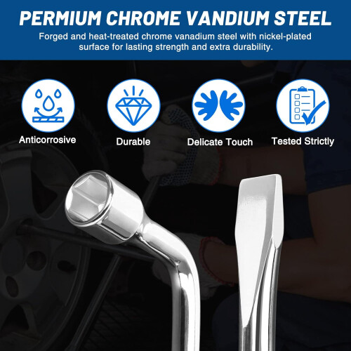 19mm LType Tire Lug Wrench with Deep Socket Design and Long Handle, Rust Resistant Finish 1