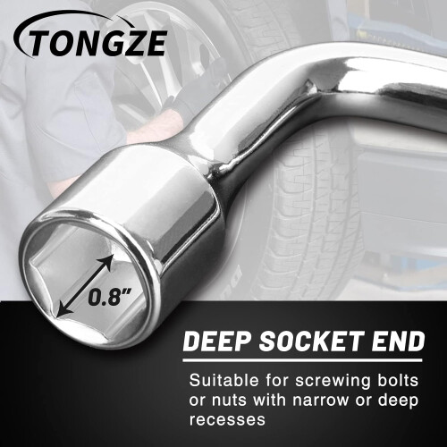 19mm LType Tire Lug Wrench with Deep Socket Design and Long Handle, Rust Resistant Finish 2