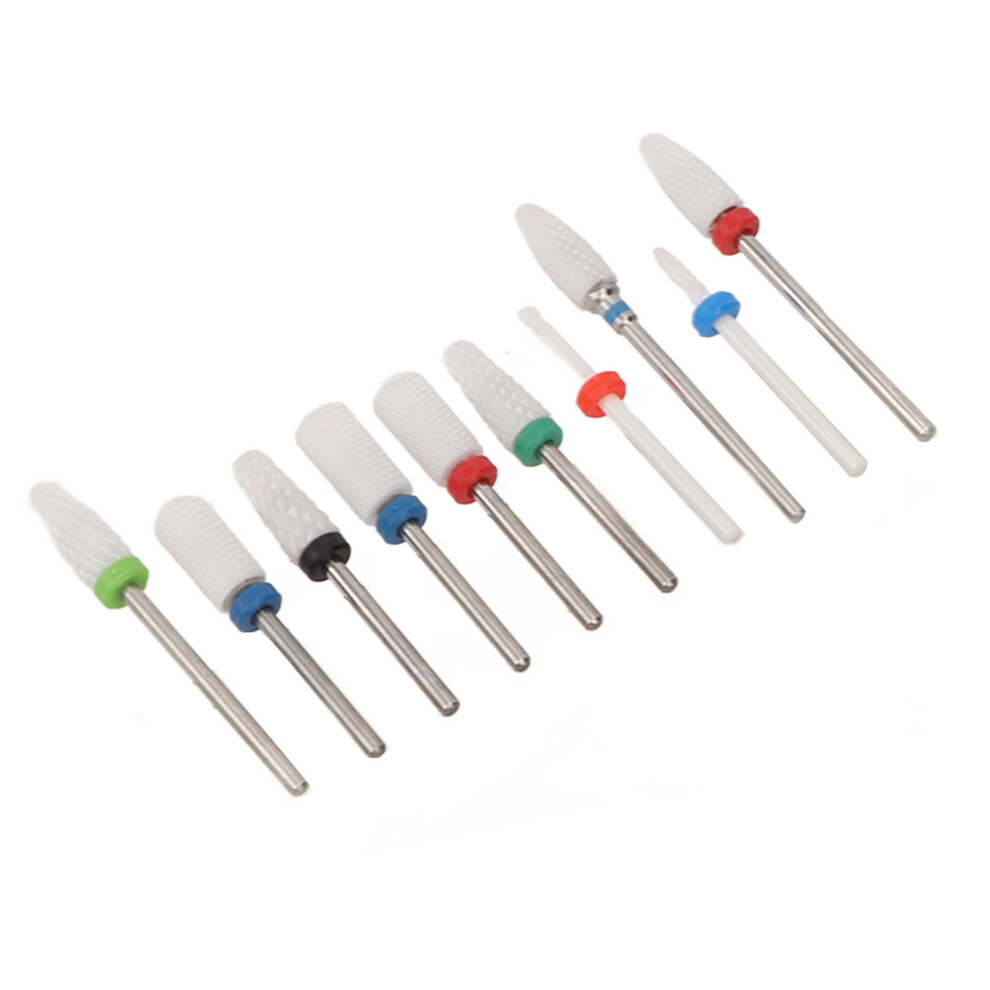 10pcs Ceramic Nail Drill Bits Holder Dustproof Manicure Tool Set