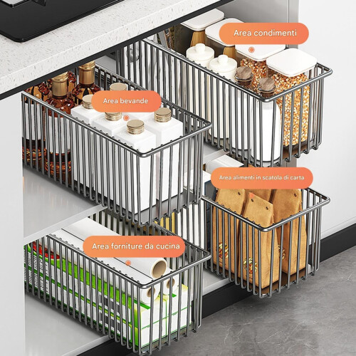 Under Sink Extraction Organizer Heavy Metal Basket Easy Pull Out Drawers Versatile Kitchen Pantry Cabinets 2
