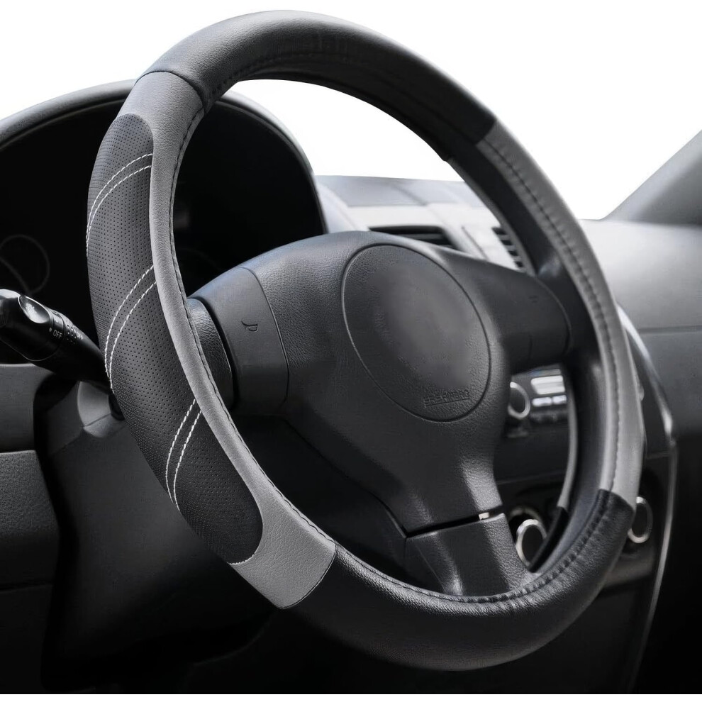Leather Steering Wheel Cover 38Cm And Universal Fit For Car Truck Suv Antislip Breathable Black/Gray 9382693162304