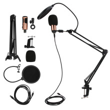Condenser Microphone with Boom Arm Stand, Tension Adjustments Padded Clamp Pop Filter Mute Button, Crystal-Clear Sound Quality for Streaming