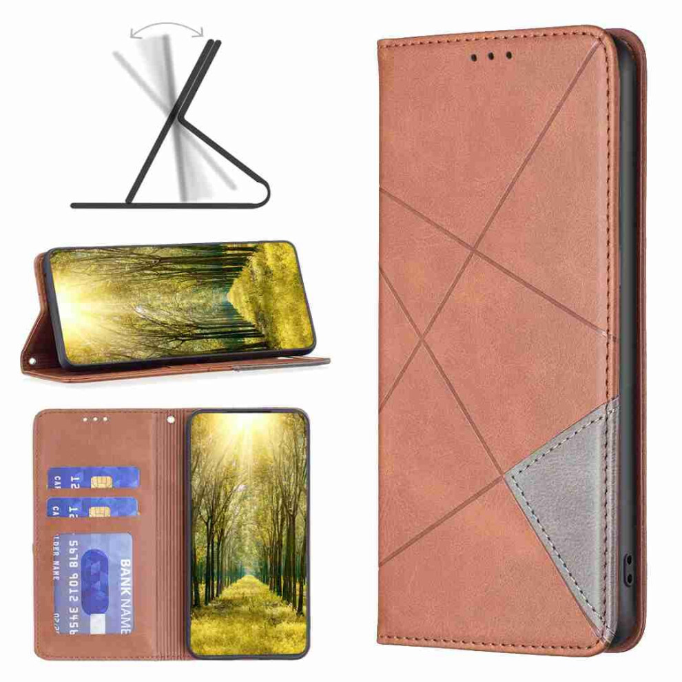Leather Flip Wallet Shockproof Card Slots Rhombic Bumper Notebook Cover Magnetic Clasp Kickstand Case For Honor 100 Brown 9199774487054