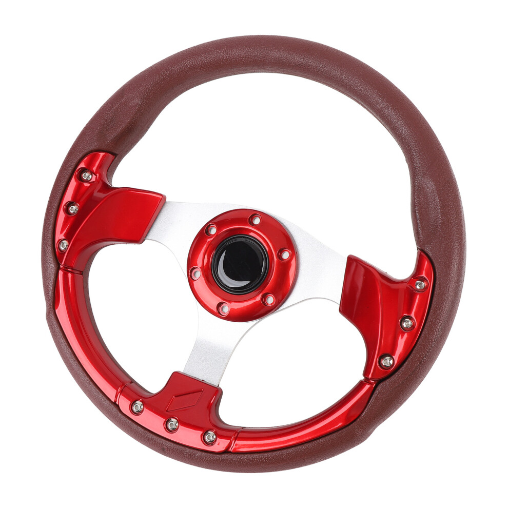 13In Universal Racing Steering Wheel Shockproof Pu Leather Sport Style In Red 7891378437245