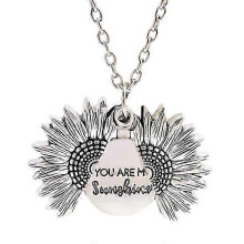 (GREY) You Are My Sunshine Necklace - Sunflower Necklace Locket With Engraved Hidden Message Pendant For Women, Mother, Daughter