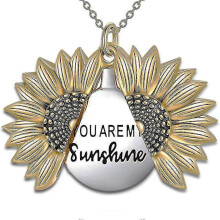 (GOLD) You Are My Sunshine Necklace - Sunflower Necklace Locket With Engraved Hidden Message Pendant For Women, Mother, Daughter