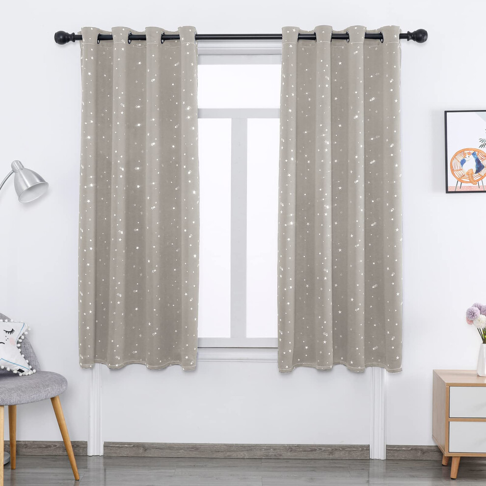 Kids Blackout Curtains 1 Panel 55X88 Inch Eyelet Thermal Insulated Noise Reducing For Nursery Grey