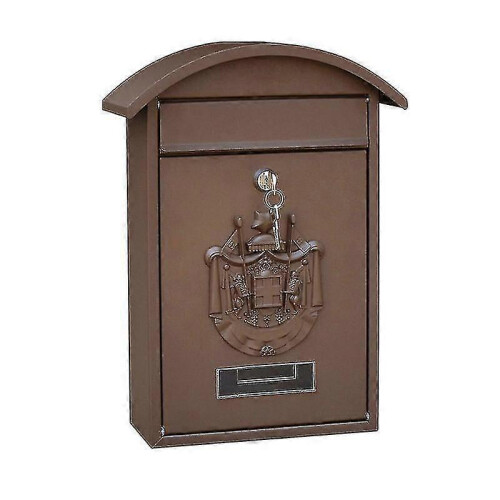 (brown)Metal Mailbox Wall Mount Locking Mailbox Retro Letter Box Drop Box-hy