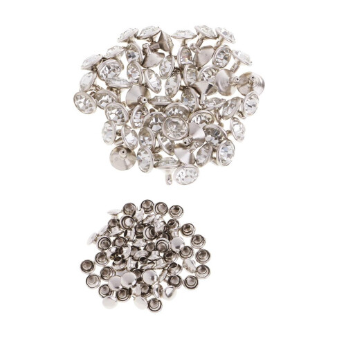 50 Pieces Rhinestone Rivets Studs Buttons for Sewing Crafts 7mm Silver 2