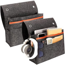BELLE VOUS 2-Pack Hanging Felt Bedside Storage Organizer Bag with 4 Pockets - Holds Remote Phone Glasses Magazines Books