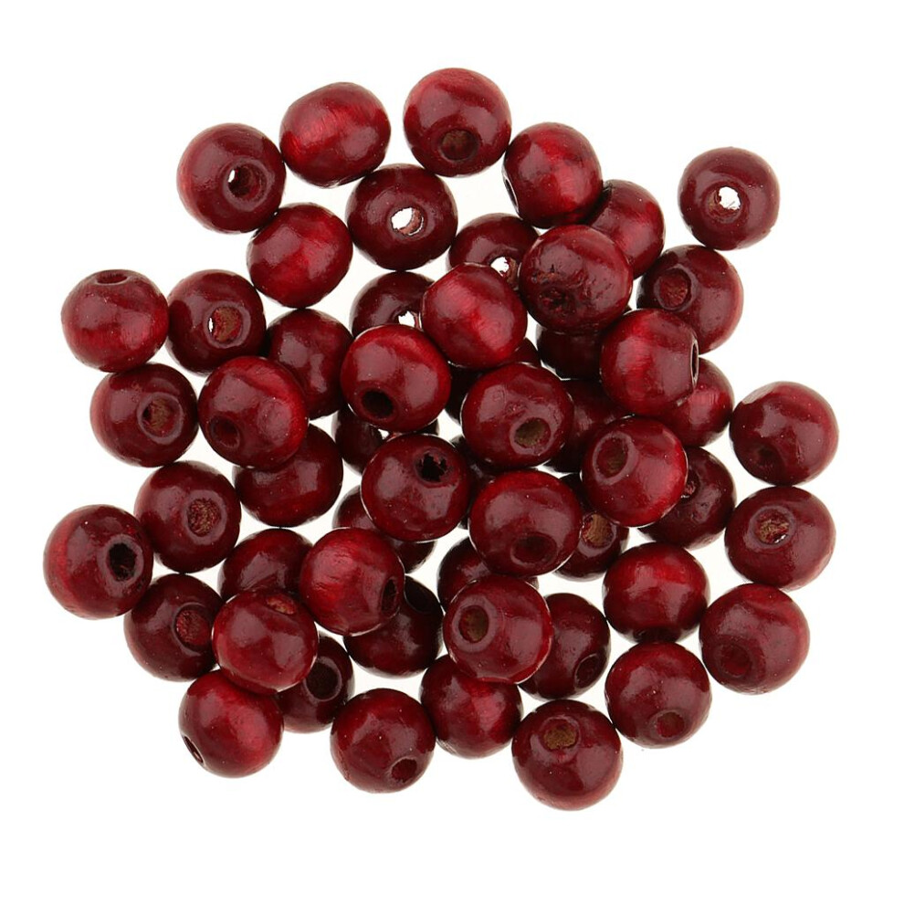 50Pcs Round Wooden Beads DIY Jewelry Necklace Craft Making 8mm Red