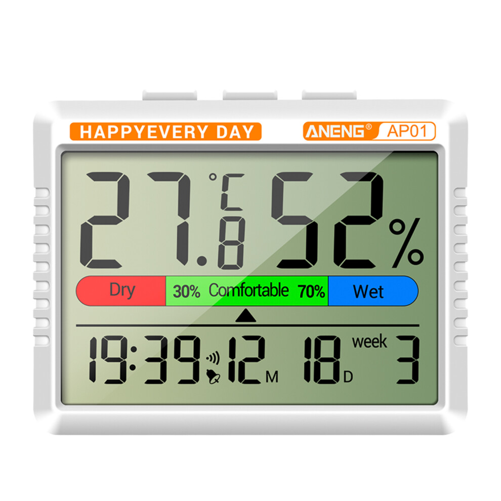 Multifunctional ThermoHygrometer with Alarm, Calendar, & SNOOZE - ABS, 8.7x7x2cm