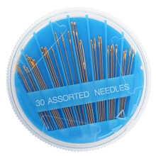 Sturdy Alloy Hand Stitching Needle Set Of 30 With Reinforced Tip And Portable Disk Holders Blue