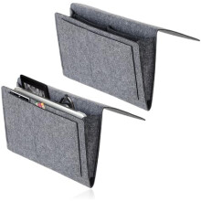 DYHNQE 2 Pack Hanging Bedside Organizer, 32x20cm 5-Pocket Felt Storage Bag, Anti-Slip Hanging Pockets for Books Magazines Phone Remote Control (Gray)