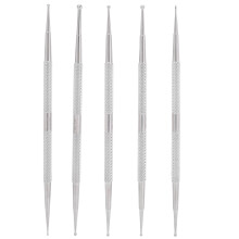 5 Stück doppelseitiger Nagel-Dotting-Stift aus Edelstahl, silberfarben