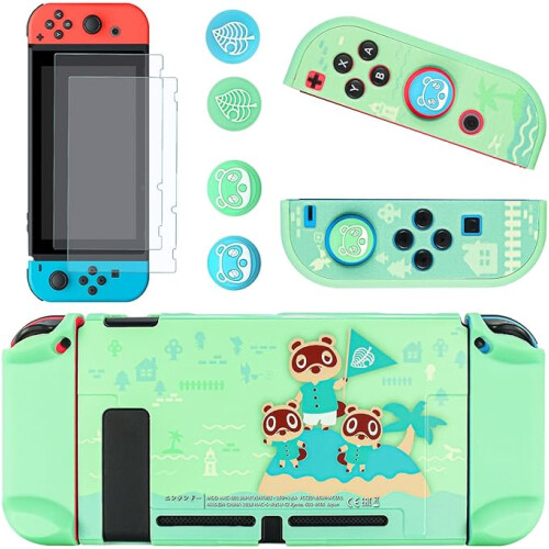 Capa protetora para Nintendo Switch, com design de Animal Crossing, proteção completa e funcionalidade de encaixe na base, capa de TPU resistente a