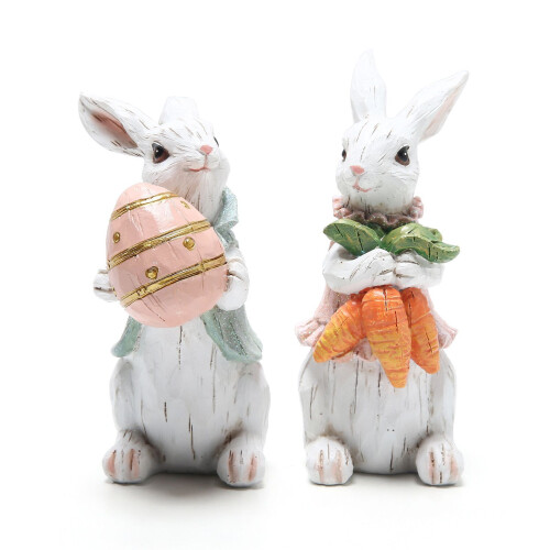 (Blue) Easter Decorations Bunny Egg Carrot Resin Figurine Home Desktop Easter Bunny Decor Easter Gift Cute Rabbit Ornament