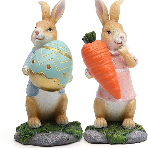 (Blue) Easter Decorations Bunny Egg Carrot Resin Figurine Home Desktop Easter Bunny Decor Easter Gift Cute Rabbit Ornament 2