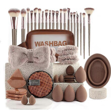 (42pcs, coffee) Professional Makeup Brushes and Sponges Set High Quality Multipurpose Foundation Face Eye Lip Makeup Tools Kit