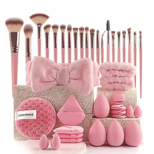 (40pcs, pink) Professional Makeup Brushes and Sponges Set High Quality Multipurpose Foundation Face Eye Lip Makeup Tools Kit