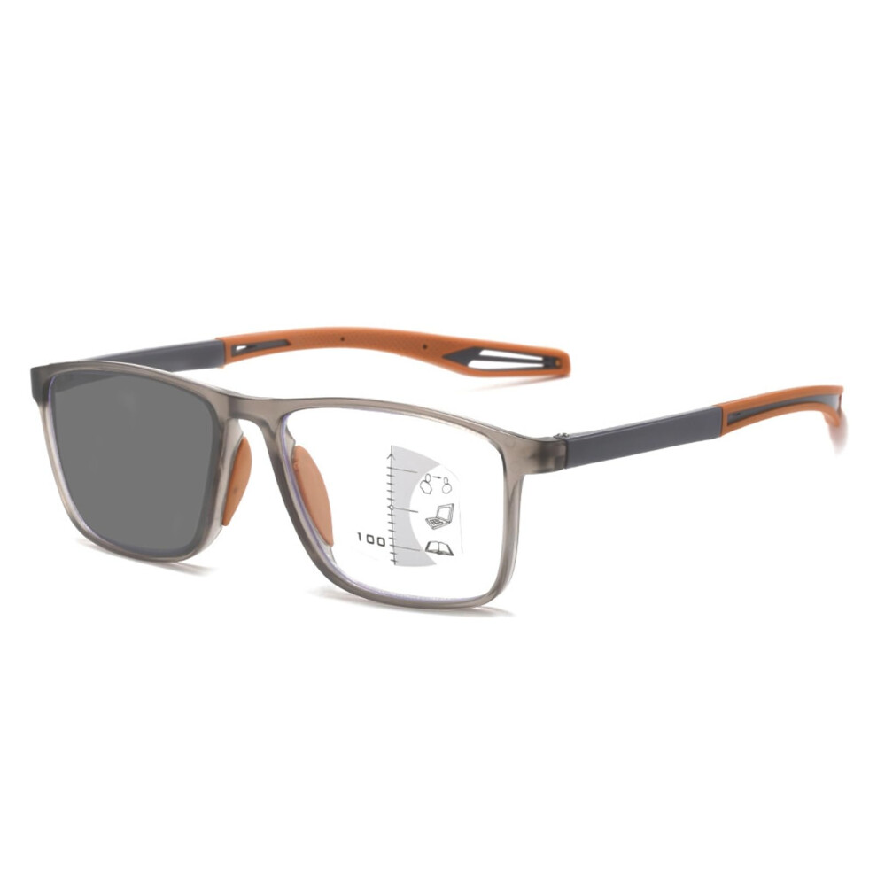 Blue/Light/Orange Photochromic Progressive Multifocus Reading Glasses With Protection, Tr90 Sports Frame, 1.5X
