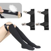 2 Pcs Adjustable Stainless Steel Sock Garters with Clips, No Sliding, Durable Nylon Material