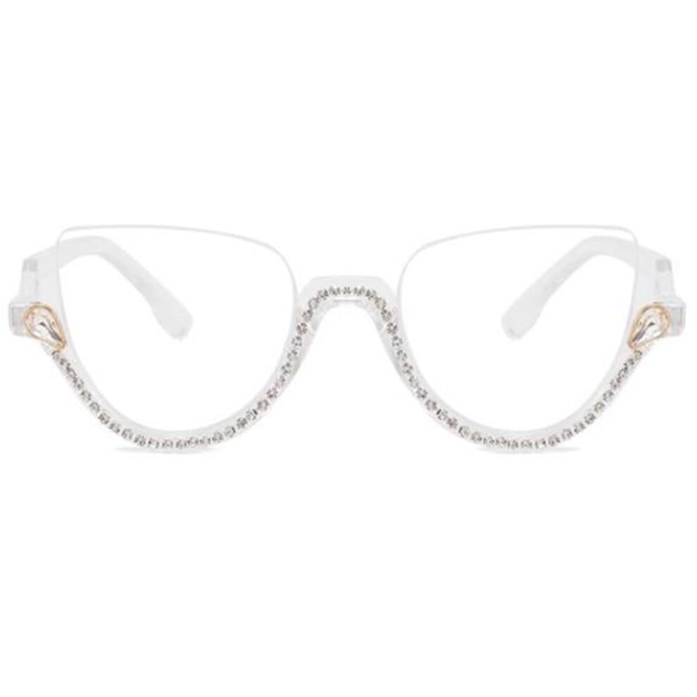 Women's Cat Eye Reading Glasses with Rhinestones, Large Frame HD Lenses +1.5 +3.0