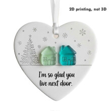 (2pcs, White) Heart Shaped House Wall Decor Ceramic Hanging Ornament For Home Garden Wedding Valentine Gift
