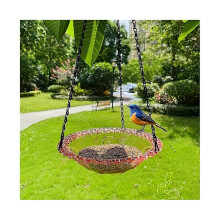 (Golden Crystal Stickers, Red) Hanging Bird Bath Feeder Outdoor Garden Decor with Weatherproof Design Large Capacity for Birds and Nature Lovers