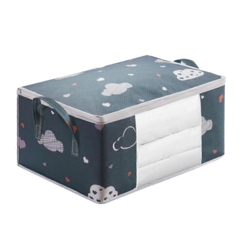 (5pcs, Blue M) Large Comforter Storage Bag With Zipper Multi Functional Foldable Space Saving Dust Proof For Quilts Blue White