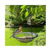 (Golden Crystal Stickers, gray) Hanging Bird Bath Feeder Outdoor Garden Decor with Weatherproof Design Large Capacity for Birds and Nature Lovers