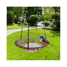 (Shogun Crystal Stickers, purple) Hanging Bird Bath Feeder Outdoor Garden Decor with Weatherproof Design Large Capacity for Birds and Nature Lovers