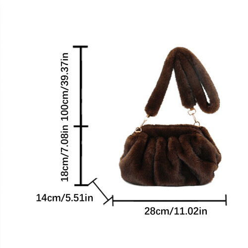 Premium-Plüschhandtasche mit eleganter Rüsche, drei-Kaffee 1
