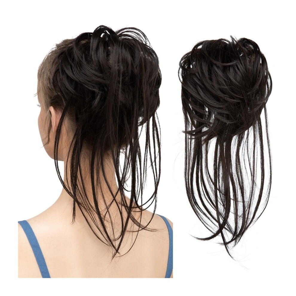 Unisex Black,Brown Fake Hair Bun Donut Hair Extensions For Women, Messy Bun Ponytail Extensions, Elastic Bungee Curl Bands, Black Brown