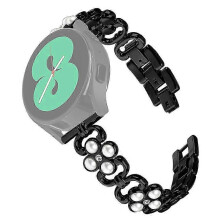 (Black) For Huawei Watch 2 Wrist Band Pearl Decor Four Leaf Clover Stainless Steel Strap