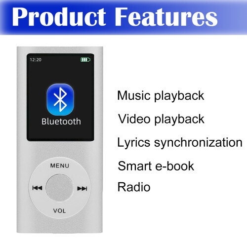 Reprodutor de música MP4 portátil, som de alta qualidade sem perdas com tela LCD de 1,8 polegadas e suporte para memória expansível, 2