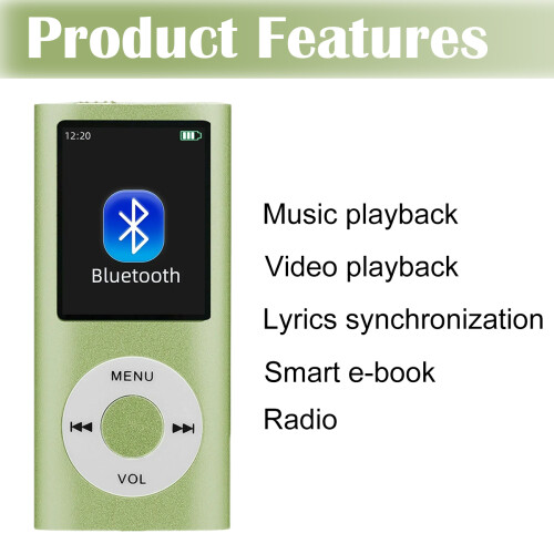 Reprodutor de música MP4 portátil, som de alta qualidade sem perdas com tela LCD de 1,8 polegadas e suporte para memória expansível, 2