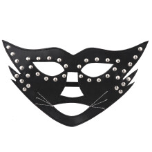 Ledermaske für Catwoman-Kostüme, veganes Material, Nachtsicht, verstellbare Riemen, Metallbeschläge, geeignet für Halloween-Kostüme