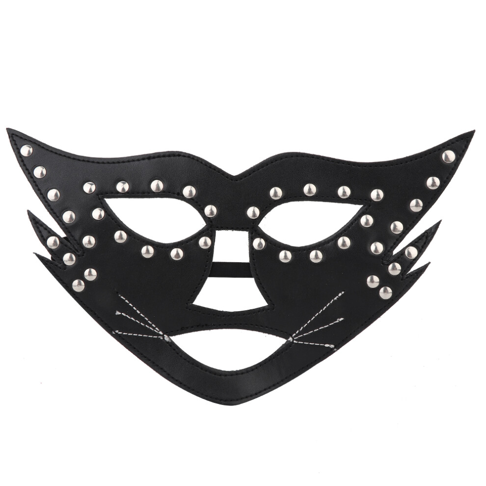 Half Face Cat Mask Leather Costume Accessories Adjustable Straps Compact Design Metal Hardware Vegan Friendly Material For Cosplay Masquerade Role