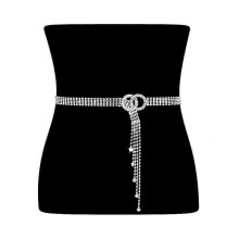 Women Rhinestone Belt Shiny Diamond Fashion Crystal Ladies Waist Belt( Color : Silver )