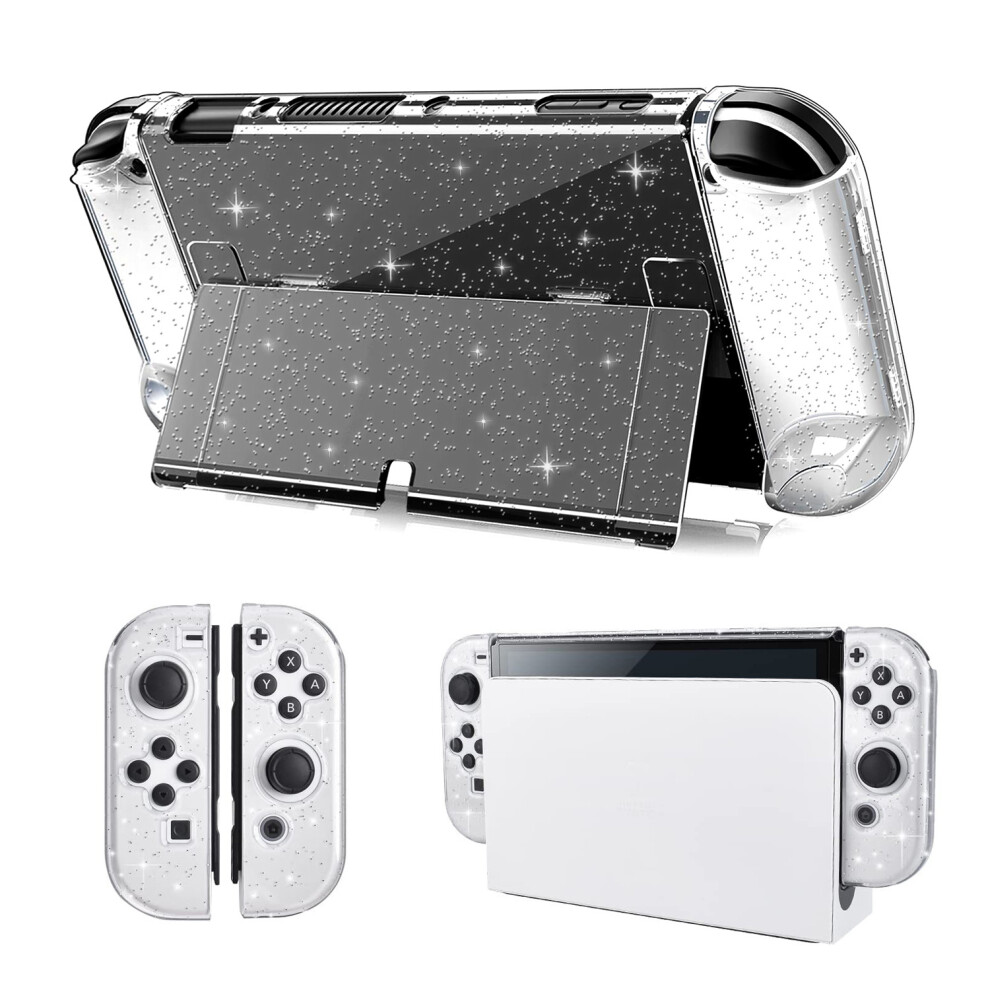Protective Glitter Case For Nintendo Switch Oled, Dockable Case With Shock-Absorption And Anti-Scratch Design, Crystal Clear Hard Pc Shell With Ergono 9176269166304