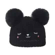 Children s Knit Hat Bear Cartoon Pullover Knit Hat Woolen Winter Hat Black One Size For Girls
