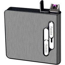 Cigarette Case with Lighter, Dual Arc Lighter, Cigarette Box, Auto Eject, Lighter Rechargeable, Black